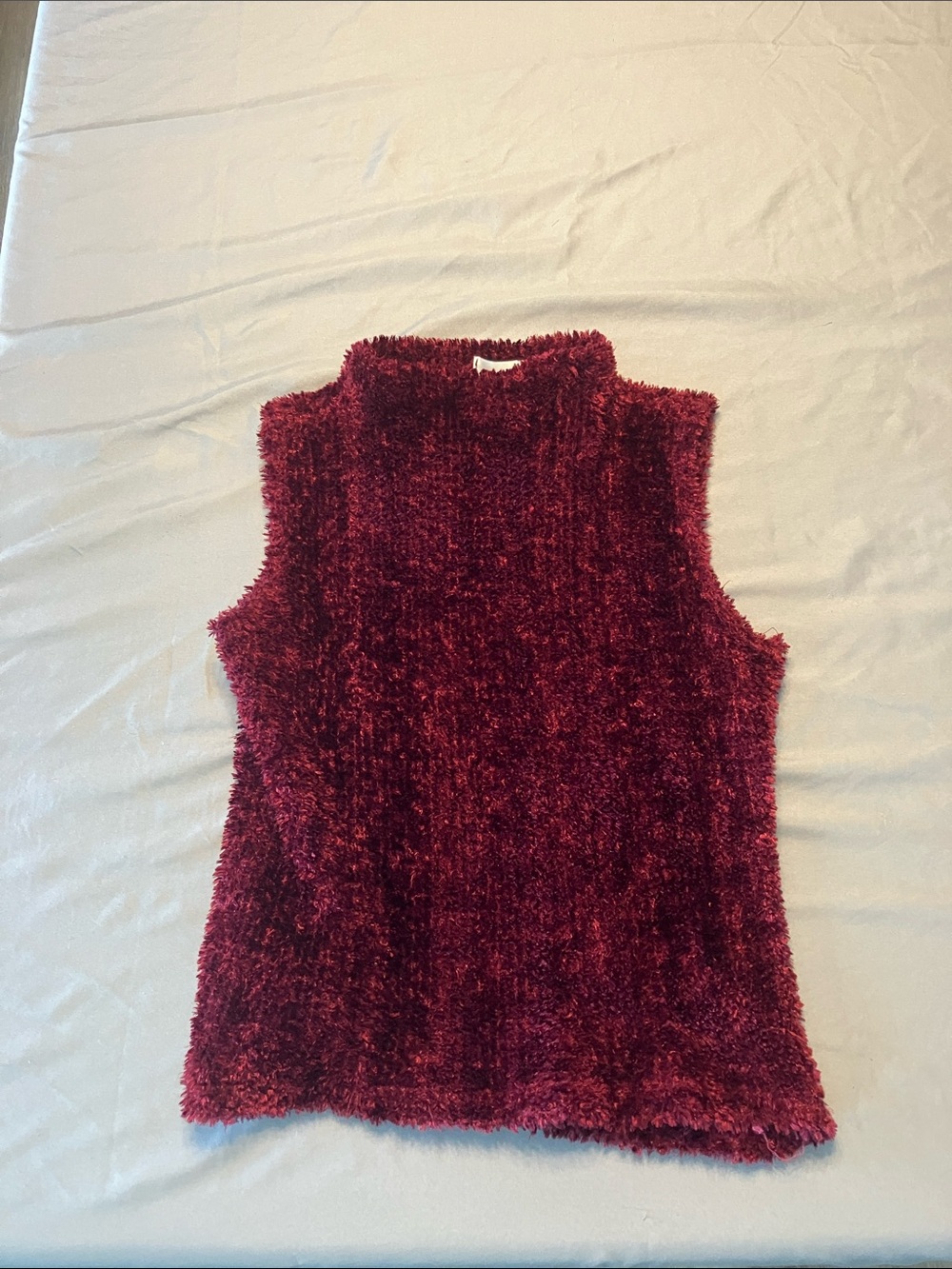 Sleeveless Plush Turtleneck Sweater Vest in Deep Burgundy
